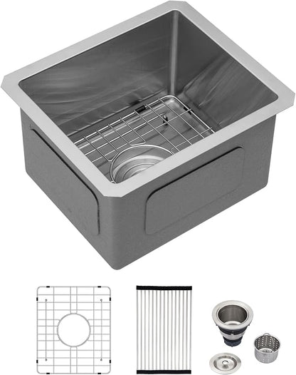 Logmey 13x15 Undermount Bar Sink,16 Gauge Heavy-Duty Stainless Steel Handmade Small Kitchen Sink,Scratch-resistant,Easy Clean,13x15x9 Single Bowl Utility Sink for RV & Prep Station