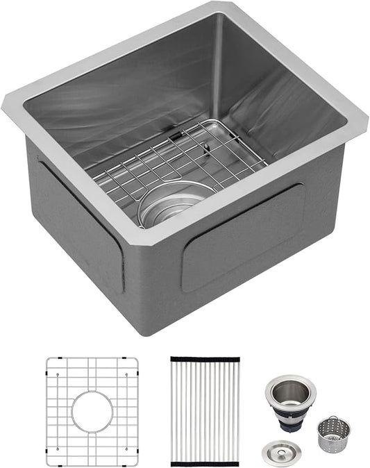 Logmey 13x15 Undermount Bar Sink,16 Gauge Heavy-Duty Stainless Steel Handmade Small Kitchen Sink,Scratch-resistant,Easy Clean,13x15x9 Single Bowl Utility Sink for RV & Prep Station