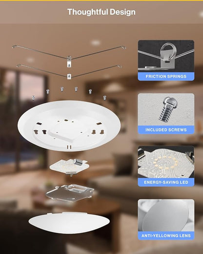 Sunco 96 Pack LED Disc Lights Ceiling 6 Inch, Flush Mount Disk Light, Recessed Can Lighting, 1050 LM, 15W (75W Equivalent), Selectable CCT 3000K/4000K/5000K/6000K/6500K, Dimmable, Damp Rated ETL.