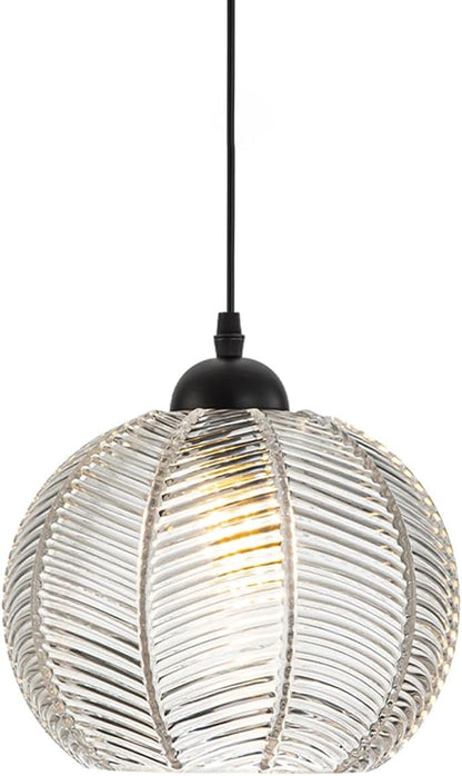 Clear Glass Pendant Light Vintage Hanging Light Fixture with Clear Ribbed Glass Shade Mid Century Modern Pendant Lighting for Kitchen Island Dining Living Room Bedroom Farmhouse