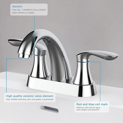 Bathroom Faucet, 4 Inch Bathroom Faucets for Sink 3 Hole, Centerset Bathroom Sink Faucet with Pop Up Drain and cUPC Lead-Free Hose(Chrome)