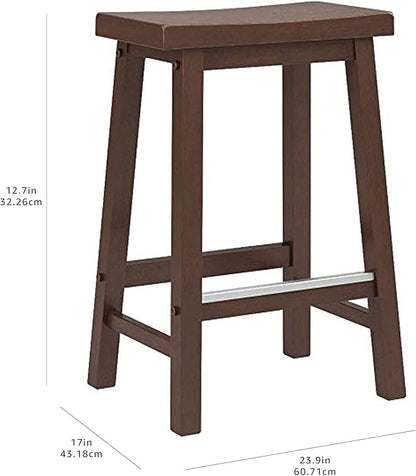 Amazon Basics Solid Wood Saddle-Seat Counter Height Bar Stools for Kitchen Island with Footrest, 24-Inch Height, Walnut, Set of 2
