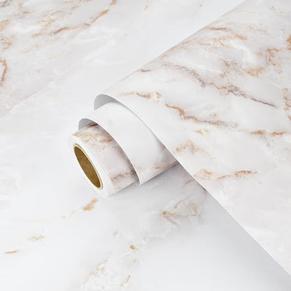 Wallercity White/Gold Marble Contact Paper for Countertops Vinyl Waterproof Peel and Stick Countertops Contact Paper Self Adhesive Removable Matte Marble Wallpaper for Kitchen Cabinets 24x118 Inches
