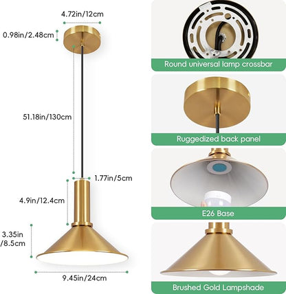 Battery Operated Pendant Lights 2 Pack,Rechargeable Pendant Light with Remote,Gold Pendant Light Fixtures for Kitchen island,Modern Industrial hanging Lights for Dining Room Hallway Entryway Bedroom