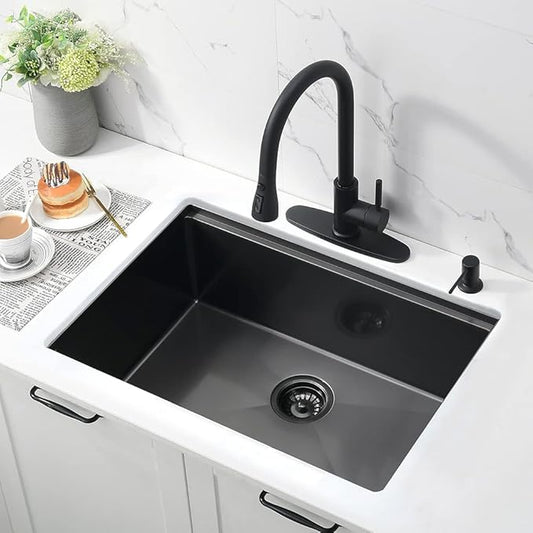 27 Inch Black Undermount Kitchen Sink Workstation-Bokaiya 27x19 Stainless Steel Undermount Sink 16 Gauge Deep Single Bowl Kitchen Sinks with Cutting Board