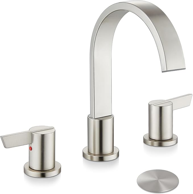 Midanya 8 inch Widespread Bathroom Sink Faucet,Modern Waterfall 3 Hole 2 Handles Bathroom Faucet 8" Vanity Faucets with Pop Up Drain and Water Supply Lines,Brushed Nickel