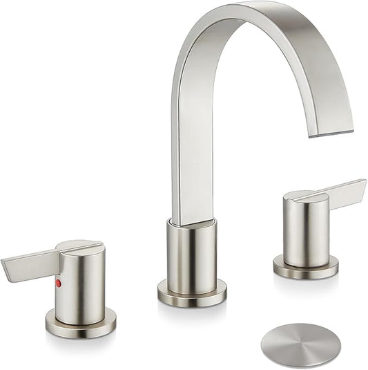 Midanya 8 inch Widespread Bathroom Sink Faucet,Modern Waterfall 3 Hole 2 Handles Bathroom Faucet 8" Vanity Faucets with Pop Up Drain and Water Supply Lines,Brushed Nickel
