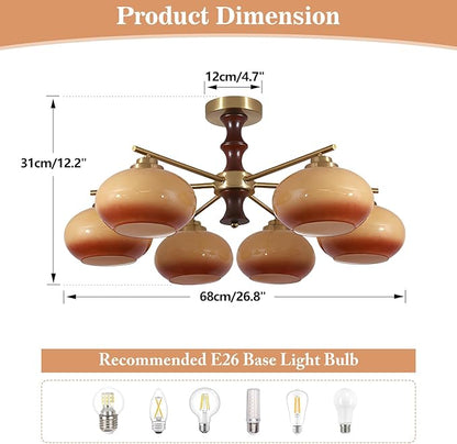 KCO Lighting MCM Gold Ceiling Light Fixture Flush Mount Vintage Glass Ceiling Lights Retro Sputnik Ceiling Light Rustic Farmhouse Chandeliers for Dining Room