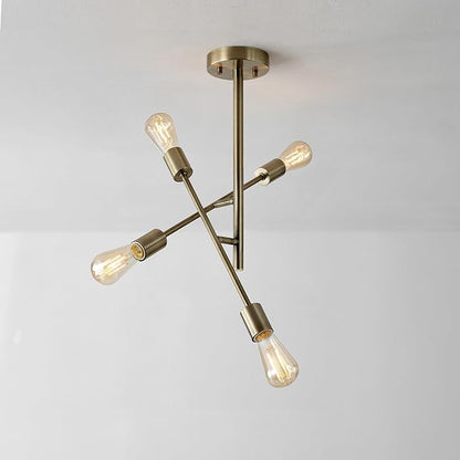 Globe Electric 66000073 4-Light Semi-Flush Mount Adjustable Arm Ceiling Light, Matte Brass, Pivoting Arms, Bedroom Lighting Fixtures Ceiling, Dining Room Fixture, Lighting for Hallway
