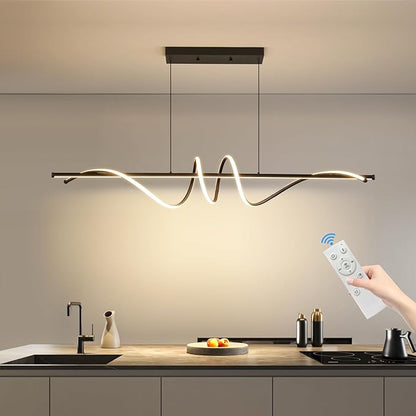 Modern LED Chandelier Light, 57IN Pendant Light Fixtures Dimmable with Remote Control 3000k-6500K Adjustable Color Temperature, Aluminum Island Lighting Lamp for Dining Room, Living Room, Island