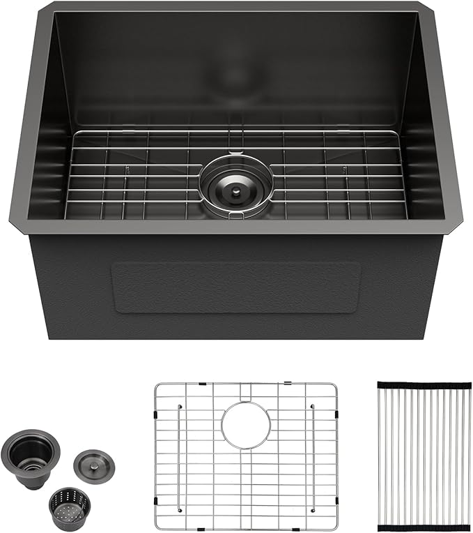 Kichae 21 Laundry Sink Undermount Black - 21x18 Inch Undermount Utility Sink Stainless Steel 12" Deep Single Bowl Under Counter Laundry Utility Room Handmade Basin