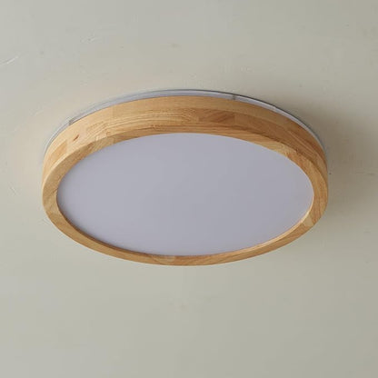 LED Ceiling Light Fixture 15.74, Handcrafted Natural Wood Modern Wabi-Sabi Style, 42W LED 3000K-4000K-6000K, Low Profile Lamp for Bedroom Kitchen Hallway Dining