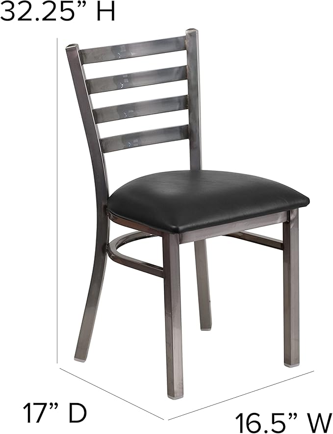 Flash Furniture HERCULES Series Clear Coated Ladder Back Metal Restaurant Chair - Black Vinyl Seat