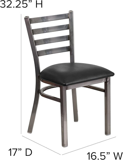 Flash Furniture HERCULES Series Clear Coated Ladder Back Metal Restaurant Chair - Black Vinyl Seat
