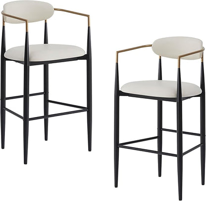 Modern Dining Chair with Iron Legs for Kitchen Island, Dining Room, Restaurant - Mid-Century Luxury Furniture Sets with Sturdy Stable Frame and Easy Assembly,Beige-PU-setof2
