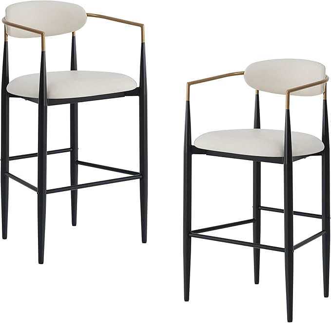 Modern Dining Chairs Set of 2, Fabric Upholstered Dining Room Chairs Stylish Kitchen Chairs,2 Counter Height Bar Stools with Backs, Kitchen Island Seating with Iron Legs, 260lbs Capacity,Beige-Iron