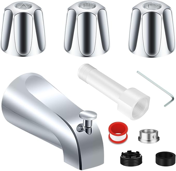 Tub Shower Trim Kit, Shower Knob 3 Piece and Bath Tub Spout, for Price/Pfister Verve and 3 Handle Tub Faucet, for 1/2" Copper Connection, 1/2" and 3/4" Male Thread Connection (Chrome)