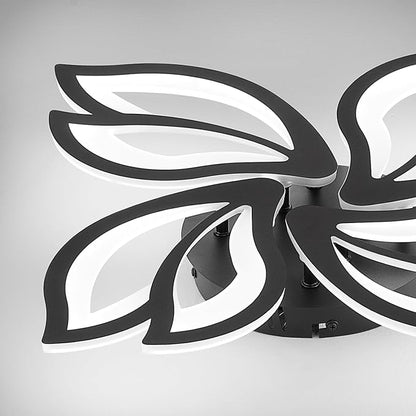 Modern Black Ceiling Light Fixture, 24" Flower Dimmable LED Light Fixtures, Low Profile Flush Mount Ceiling Light with Remote Control for Bedroom, Kitchen, Living Room