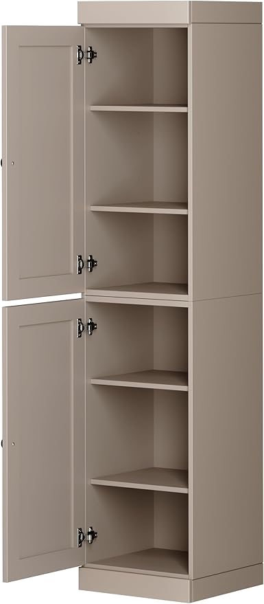 Palace Imports Solid Wood Kitchen Pantry - Narrow Storage Cabinet - Shaker Doors, Adjustable Shelves, Beige, 16.5" Wide x 71.5" Tall, 100% Eco-Friendly Wood, Modular Pantry Cabinet Systems