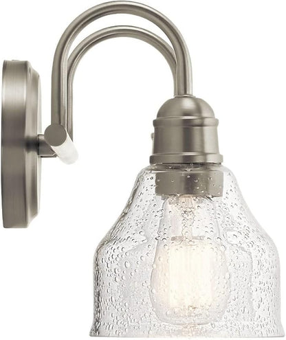 Kichler Avery 15" 2-Light Bathroom Vanity Light Fixture with Clear Seeded Glass in Natural Brass for Industrial Farmhouse Bathroom Over Mirror (8.25" x 15" x 9.5") 45972NBR
