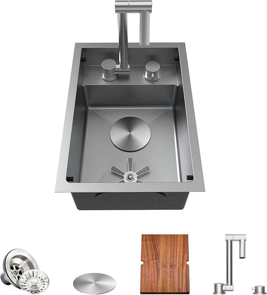 TORVA RV Sink, 12 x 17 Inch Undermount Bar Sink Premium Stainless Steel RV Kitchen Sink Cup Rinser - 7 Inch Deep Basin Single Bowl Sink, Grey