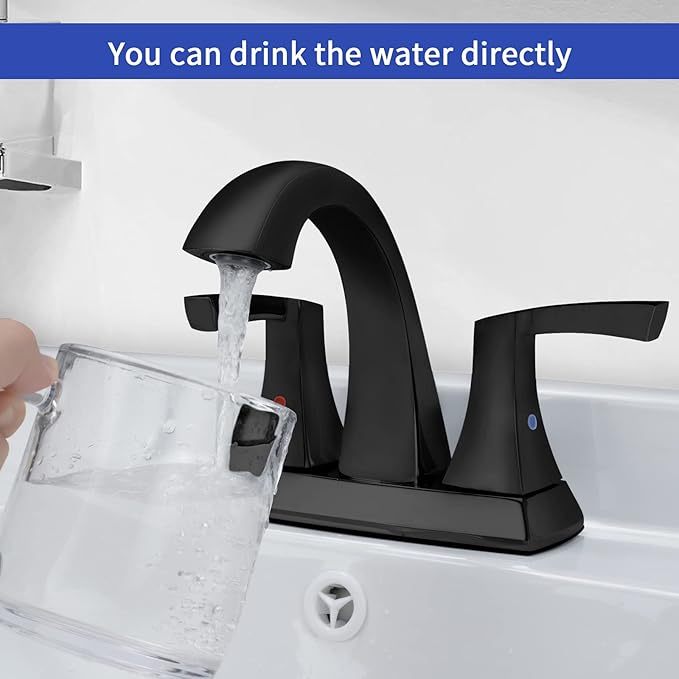 VXV Bathroom Faucet Matte Black, 2 Handles Low Arc Bathroom Sink Faucets, 4 Inch Centerset Bath Lavatory Faucets with Pop-up Drain & Faucet Supply Lines (MB)