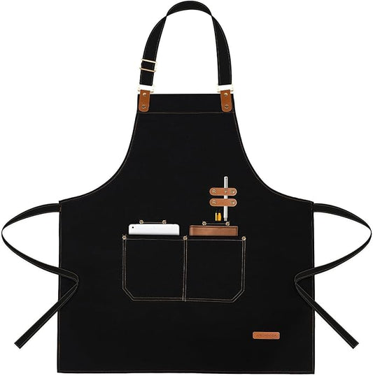 APRONPANDA Chef Apron for Men Women with Pockets Adjustable Strap, Water Repellent Apron for Cooking, Baking