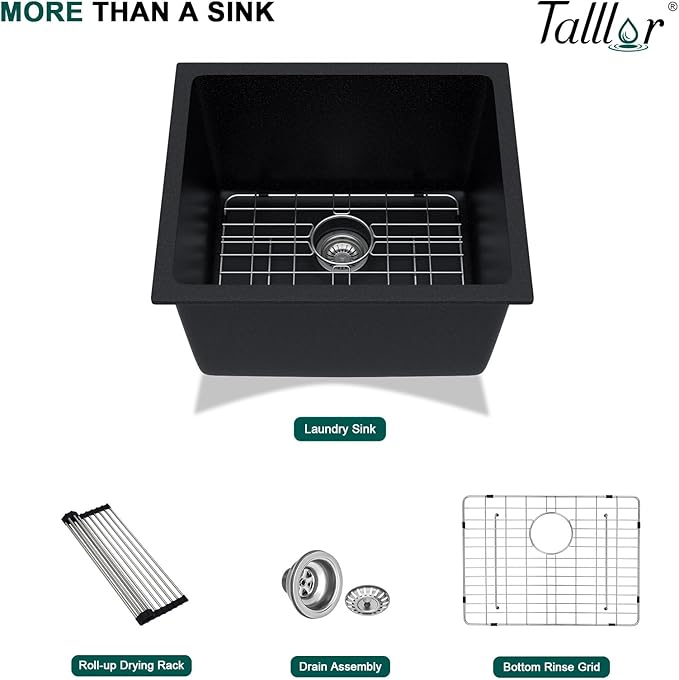 21"x18"x12" Undermount Laundry Sink - 12" Deep Granite Composite Laundry Room Sink, Matte Black Classic Quartz Under Counter Single Bowl Extra Deep Utility Sinks #TLGU-145