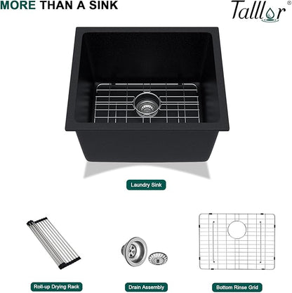 21"x18"x12" Undermount Laundry Sink - 12" Deep Granite Composite Laundry Room Sink, Matte Black Classic Quartz Under Counter Single Bowl Extra Deep Utility Sinks #TLGU-145