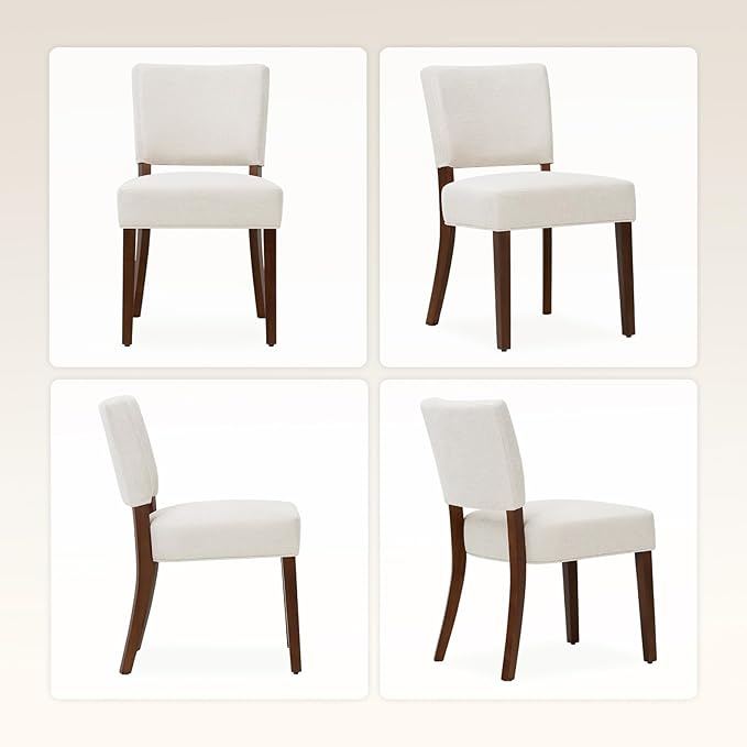 MALOL Upholstered Dining Chairs Set of 4, Fabric Kitchen Chairs with Padded Seat & Back, Solid Wood Legs, Modern Simple Dining Room Chairs for Kitchen, Dining Room, Living Room, Beige
