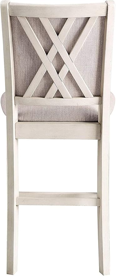 New Classic Furniture Amy Farmhouse Kitchen Counter Island Dining Table for 4 with Storage Shelf & USB Chargers, 60-Inch, Two Tone Vintage White/Brown