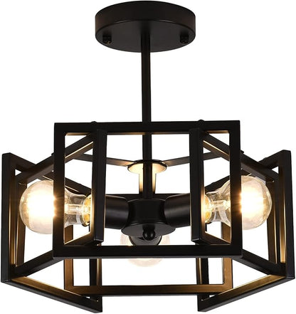 Semi Flush Mount Ceiling Light Fixture,3-Light Black Light fixtures Kitchen Ceiling Light Fixture for Hallway Kitchen Bedroom Living Room Bathroom Entrance
