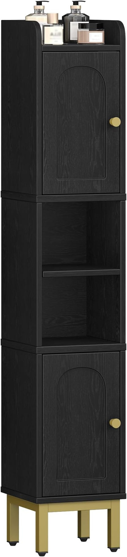 Hzuaneri Slim Bathroom Storage Cabinet, Narrow Bathroom Organizers and Storage with 4 Adjustable Feet, Laundry Room Organization for Small Space, Kitchen, Living Room, 2 Doors Black BC22404G