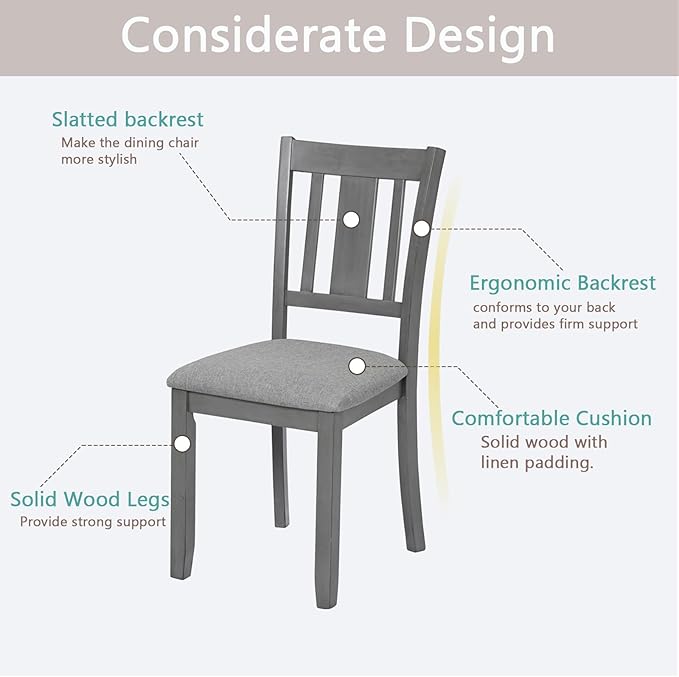 Ball & Cast Wooden Dining Chairs Set of 4, Elegant Wood Kitchen-Chairs with Padded Seat, 4 Pack Dining Room Chair-Seating Modern Side Chairs for Dining Room & Living Room, Solid Gray