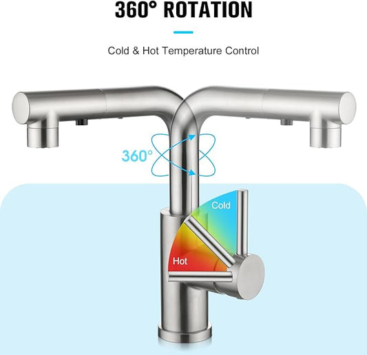 Crea Kitchen Faucets with Pull Out Sprayer, Bathroom Sink Faucets Mini Bar Prep Faucet Single Handle 3 Hole Kitchen Farmhouse utility Faucet Outdoor Laundry, Brush Nickel