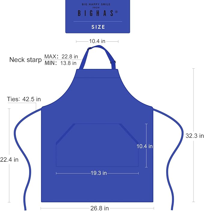 BIGHAS Adjustable Bib Apron with Long Ties for Women Men 18 Colors Chef Kitchen Cooking