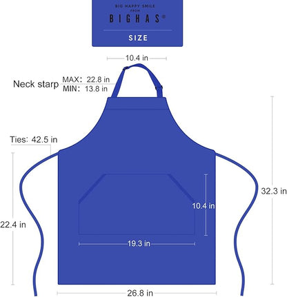 BIGHAS Adjustable Bib Apron with Long Ties for Women Men 18 Colors Chef Kitchen Cooking