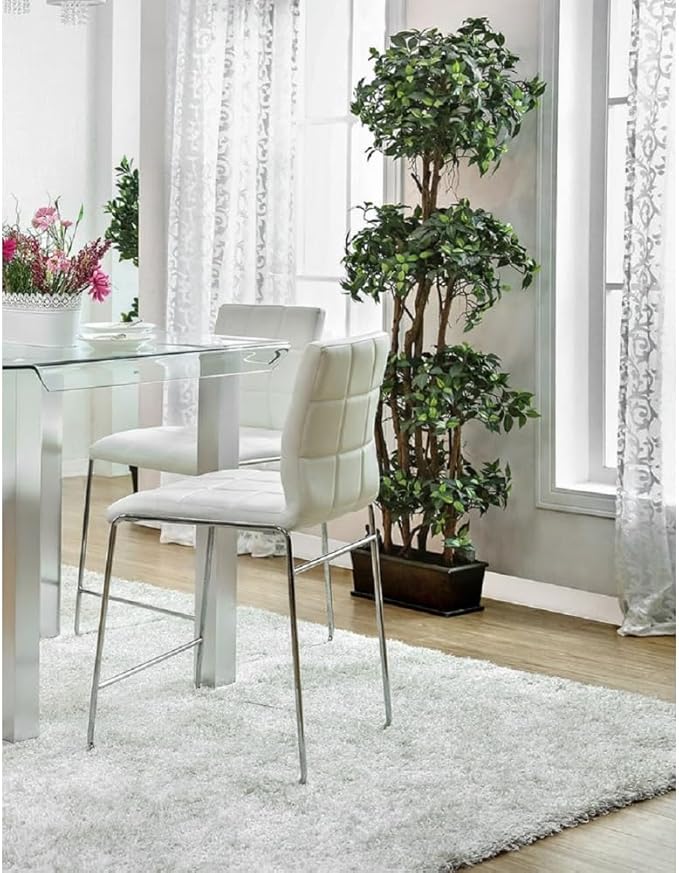 Counter Height Dining Chairs with Leatherette Seat and Chrome Metal Legs for Kitchen Island Seating