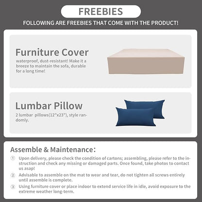 Rattaner Patio Sectional 6 Pieces All-Weather Wicker Patio Furniture Set Outdoor Sectional with Glass Table Non-Slip Cushions and Waterproof Cover, Navy Blue