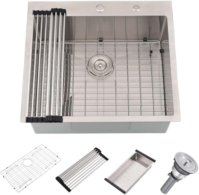 25 Inch Drop in Kitchen Sink-Wesliv 25x20 Stainless Steel Kitchen Sink Drop In Topmount 16 Gauge 10 Inch Deep Single Bowl Sinks with Dish Grid & Strainer