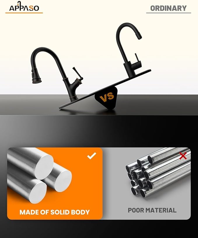 APPASO Oil Rubbed Bronze Kitchen Faucet with Pull Down Sprayer, Antique Bronze Single-Handle High Arc Single Hole, cUPC-Certified Pull-Out Hose, Water Supplies and Valve Core
