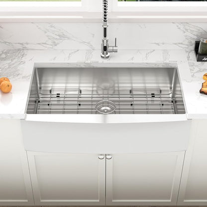 Sarlai 36 Stainless Steel Farmhouse Sink- 36x21 Inch Farmer Sink Apron Front Kitchen Sinks 16 Gauge Single Bowl Farm Sinks Basin Round Corner