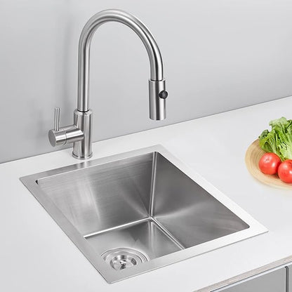 15 inch Bar Sink, KINKIB 15 x 17 inch Undermount Bar Prep Kitchen Sink, Handmade Single Bowl T-304 Stainless Steel Sink with Strainer