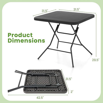 Tangkula 31.5" Square Folding Table, Indoor Outdoor Foldable Plastic Table with HDPE Tabletop, Sturdy Metal Fame, Carrying Handle, 4 Person Picnic Table for Camping BBQ Party