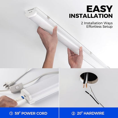 Barrina LED Shop Lights for Workshop 4FT, 6500K Super Bright, Hidden Wiring, 45W 5000LM, Linkable 4FT Light Fixture Cord with ON/Off, Frosted Cover, LED Ceiling Light for Garage, Kitchen, 2 Packs