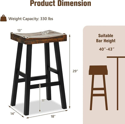 ERGOMASTER Wooden Backless Saddle Barstools Set of 4, 29-inch Bar Height Rustic Bar Stools with Rubber Wood Frame & Footrest for Kitchen Island, Dining Room, Pub