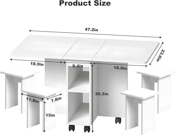 Folding Drop Leaf Dining Table Set with 4 Chairs – Space-Saving Kitchen Table with Hidden Storage, Perfect for Small Apartments