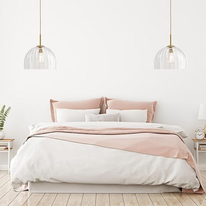 Modern Pendant Lights Kitchen Island, 11.8 Inch Dome Lampshade Large Chandelier, Rustic Farmhouse Industrial Ceiling Hanging LED Lighting Fixture with Clear Glass Bell Shade
