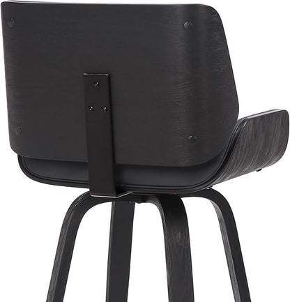 Armen Living Tyler 30" Bar Height Swivel Gray Faux Leather and Black Wood Bar Stool - Set of 3