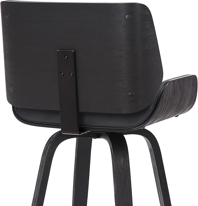 Armen Living Tyler 30" Bar Height Swivel Gray Faux Leather and Black Wood Bar Stool